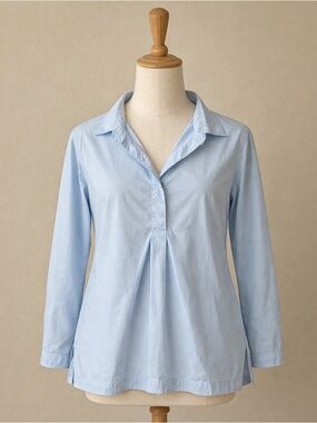 J.Jill Women's Size Petite Small Light Blue Button Front Tunic Top Cotton Blend